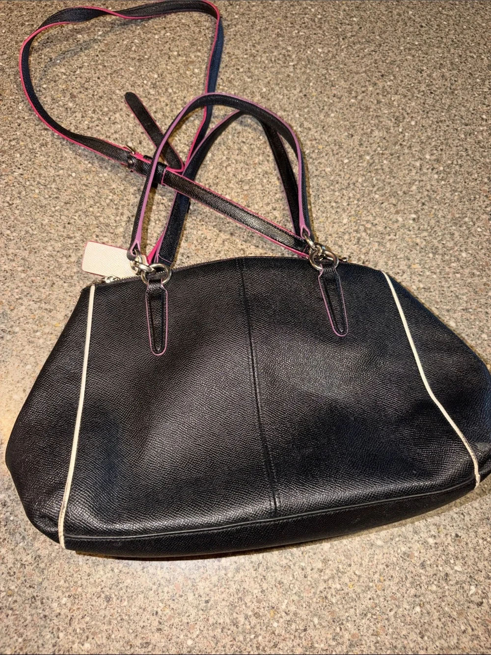 Coach Black Leather Satchel with Pink Trim
